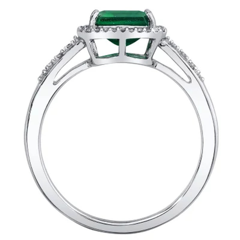 Lab Emerald and .14 CT. T.W. Diamond Ring in Sterling Silver
