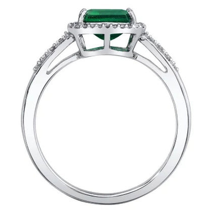 Lab Emerald and .14 CT. T.W. Diamond Ring in Sterling Silver
