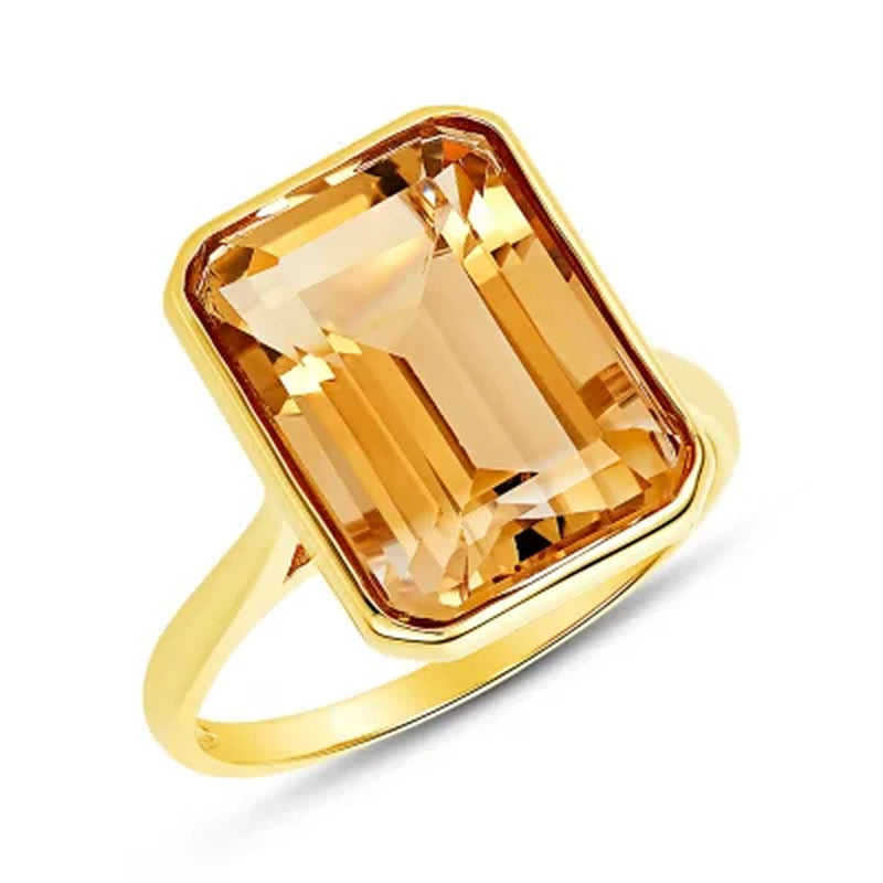 Citrine Emerald Shaped Ring in 14 Karat Yellow Gold