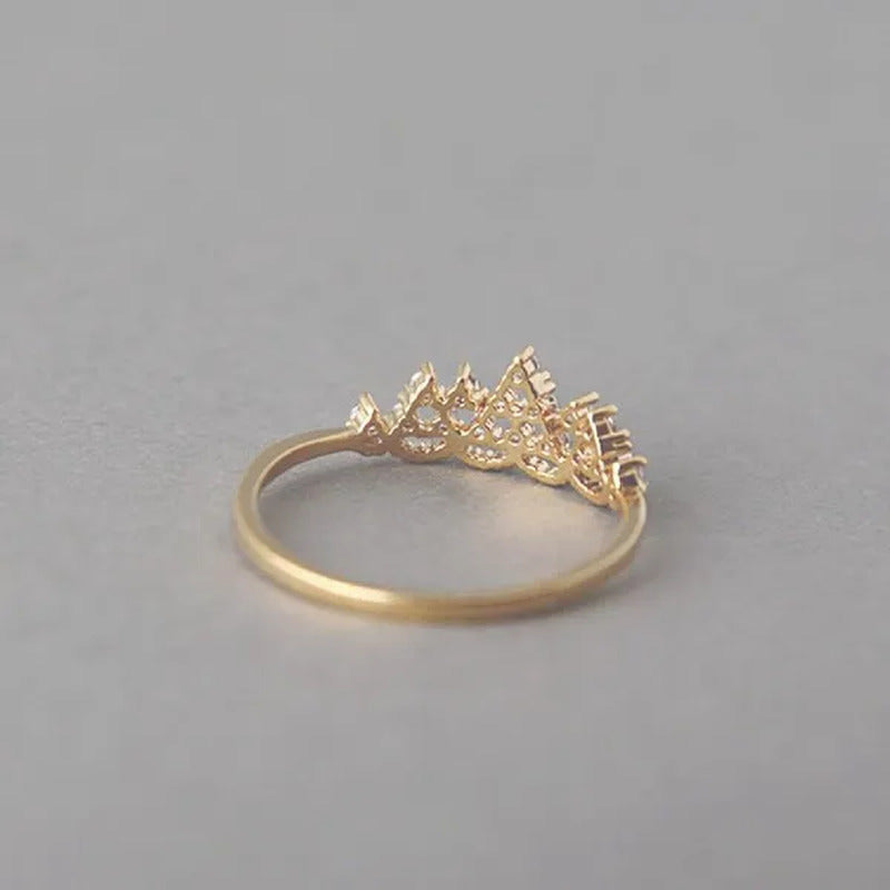 Luxury Crown Rings for Women Gold Color Shiny Crystal Cubic Zirconia Ring Elegan