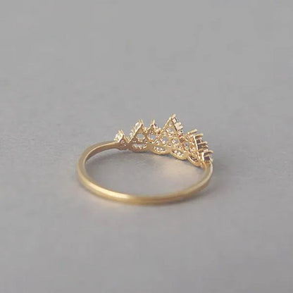 Luxury Crown Rings for Women Gold Color Shiny Crystal Cubic Zirconia Ring Elegan