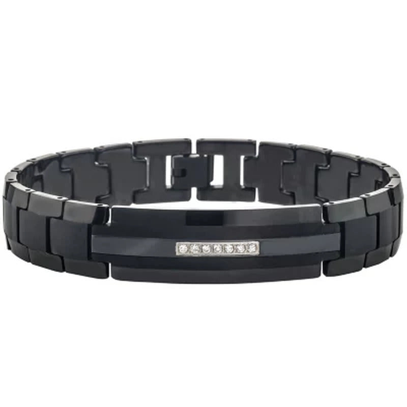 Men'S Diamond Black Tungsten Carbide ID Bracelet (0.20 Carats, H-I I2)