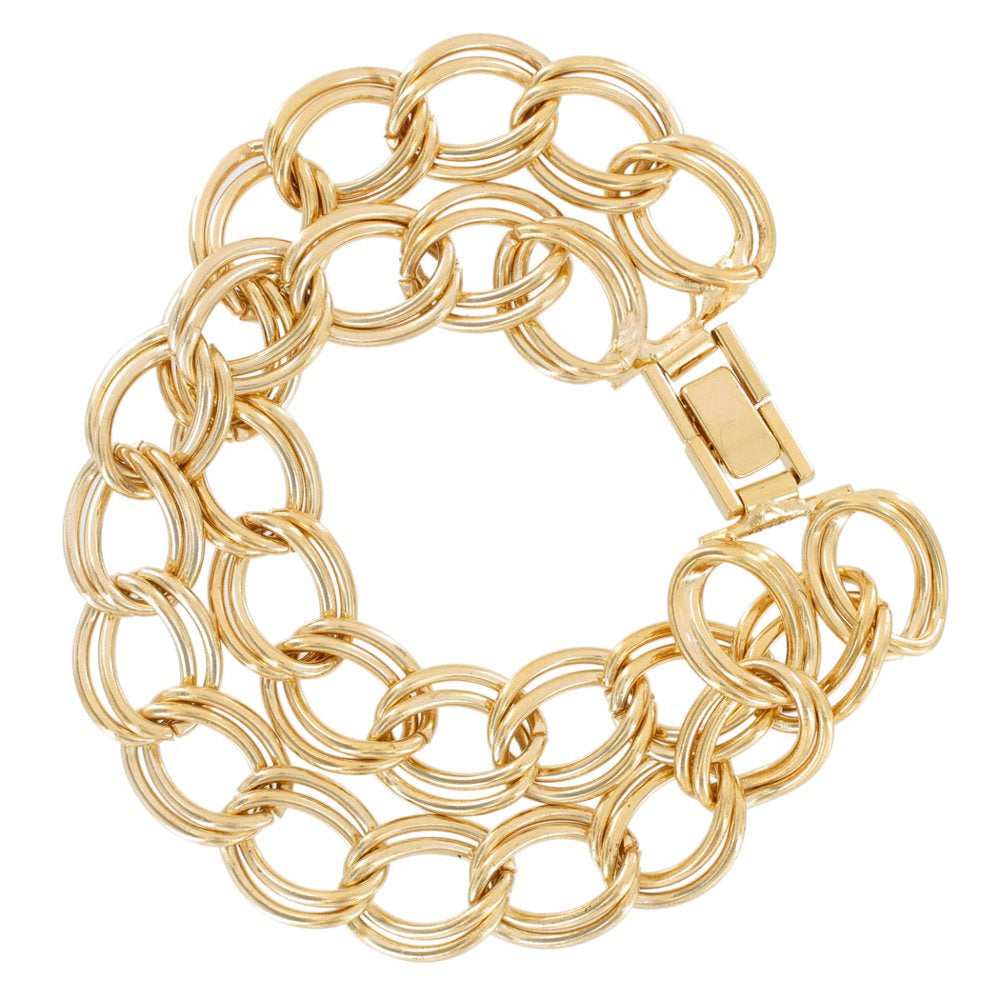 Ladies Bracelet 7" Two Row Double Cable Link Chain Gold Tone Adult Female