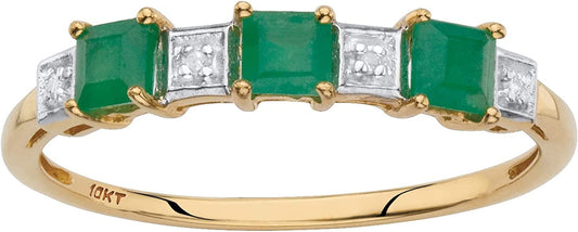 10K Yellow Gold Princess Cut Genuine Blue Sapphire or Green Emerald and Diamond