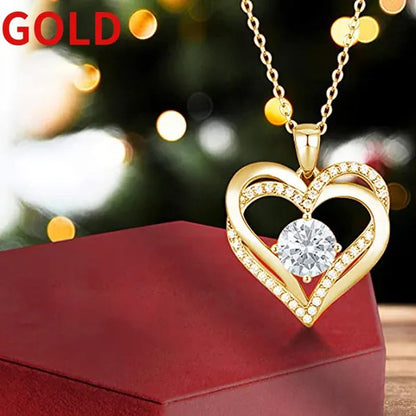 Exquisite Fashion 18K Gold Pave Setting Diamond Double Heart Pendant Necklace fo