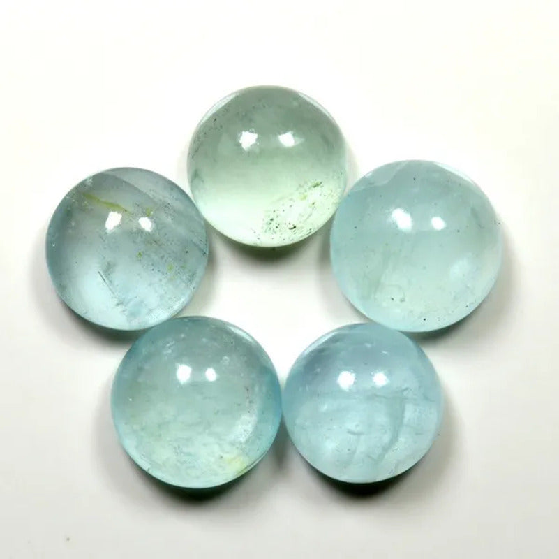 Genuine Aquamarine Cabochon 25 Carat Loose Gemstone Lots 5 Pieces round Shape at