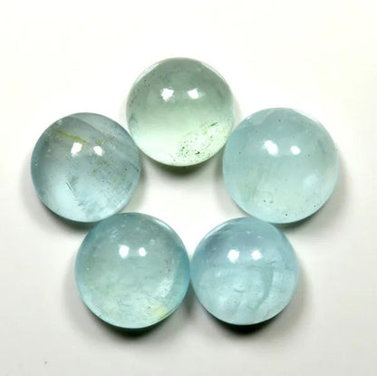 Genuine Aquamarine Cabochon 25 Carat Loose Gemstone Lots 5 Pieces round Shape at