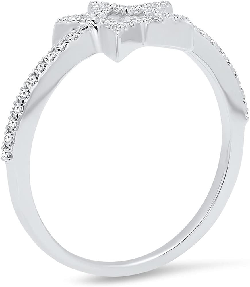 0.17 Carat (Ctw) round White Diamond Star Shaped Ladies Bridal Engagement Ring |