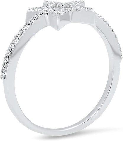 0.17 Carat (Ctw) round White Diamond Star Shaped Ladies Bridal Engagement Ring |