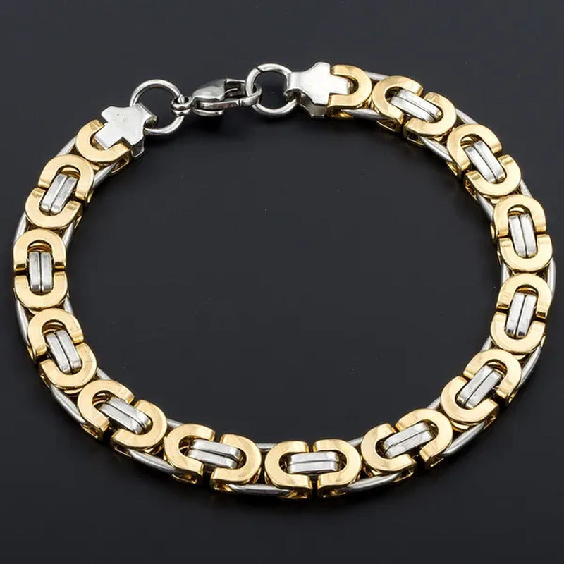 Davieslee Mens Fashion Flat Byzantine Link Silver Tone Stainless Steel Chain Bra