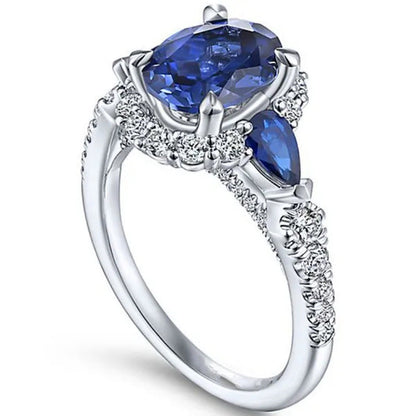 Fashionable Silver Colour Fine Blue Zirconia Women'S Ring Wedding Anniversary Ch