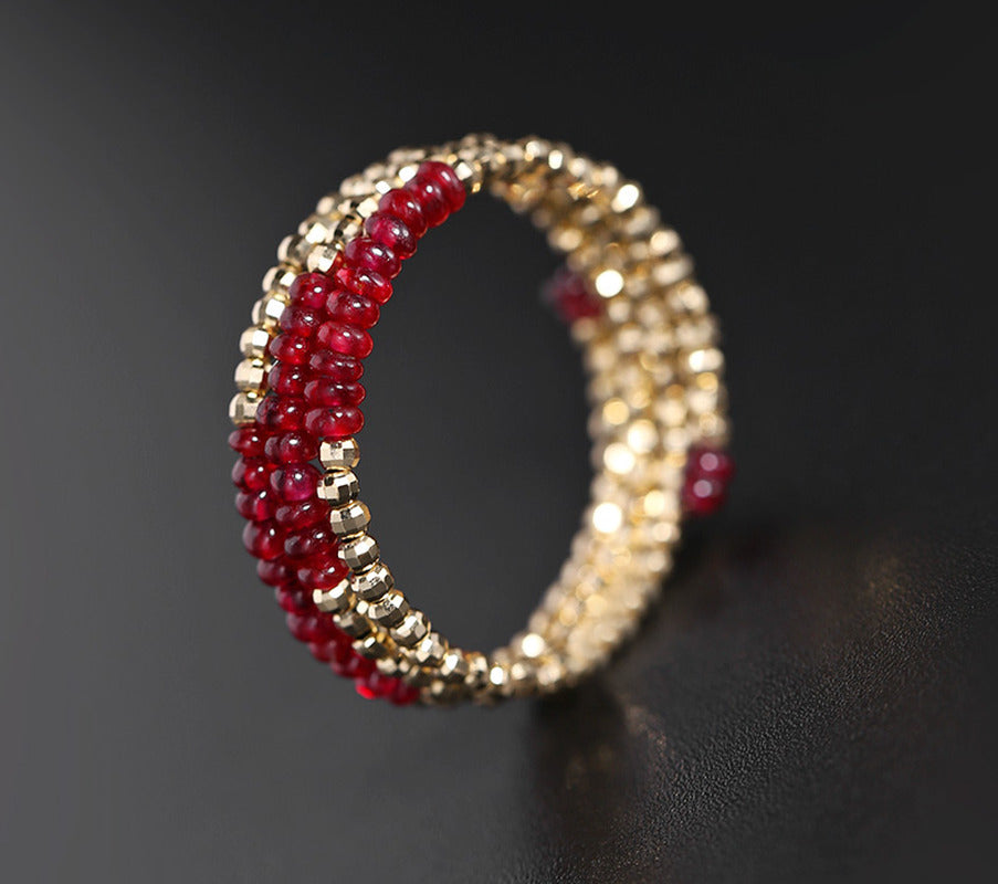 Pigeon Blood Ruby Ring Female 18K Gold Treasure Double-Layer Tail Ring Elastic M