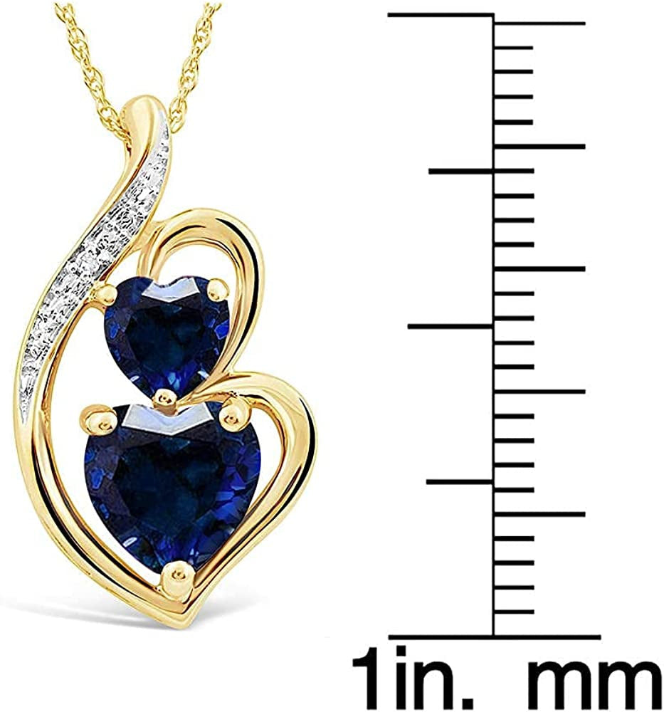 Lab Created Blue Sapphire Necklace Heart in 10K Yellow Gold with Diamond Accent