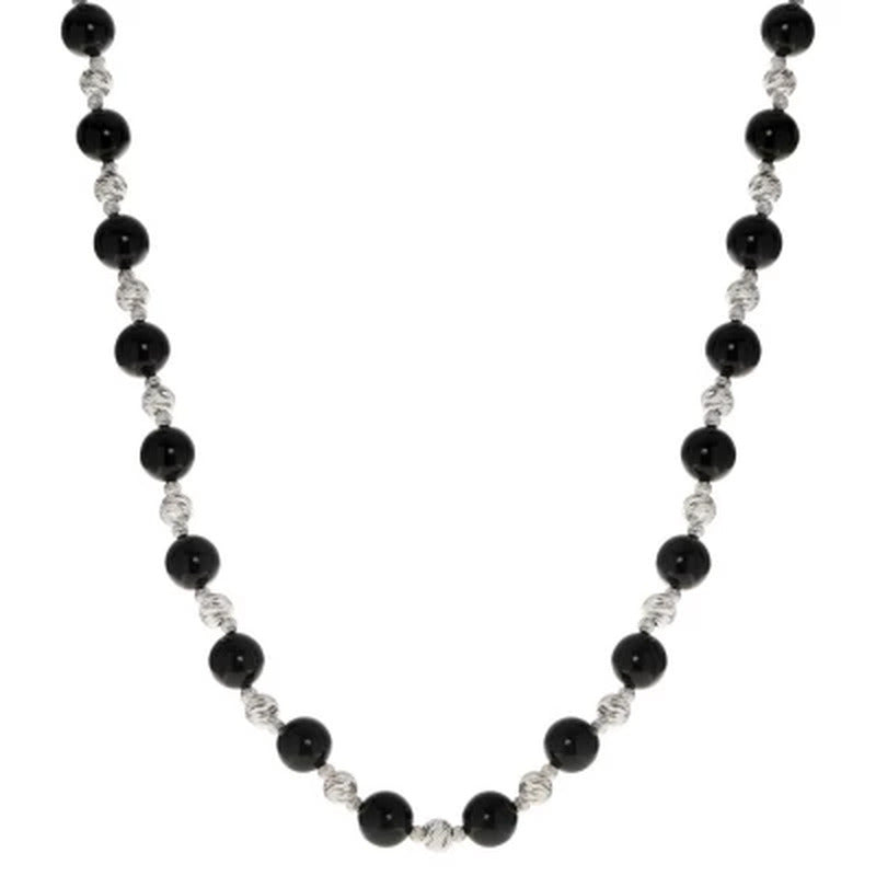 Black Onyx and Sterling Silver Bead Necklace, Earring, and Bracelet Set