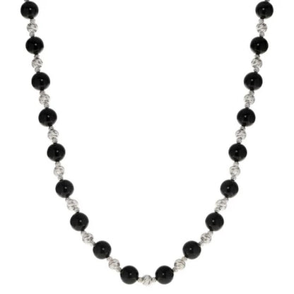 Black Onyx and Sterling Silver Bead Necklace, Earring, and Bracelet Set