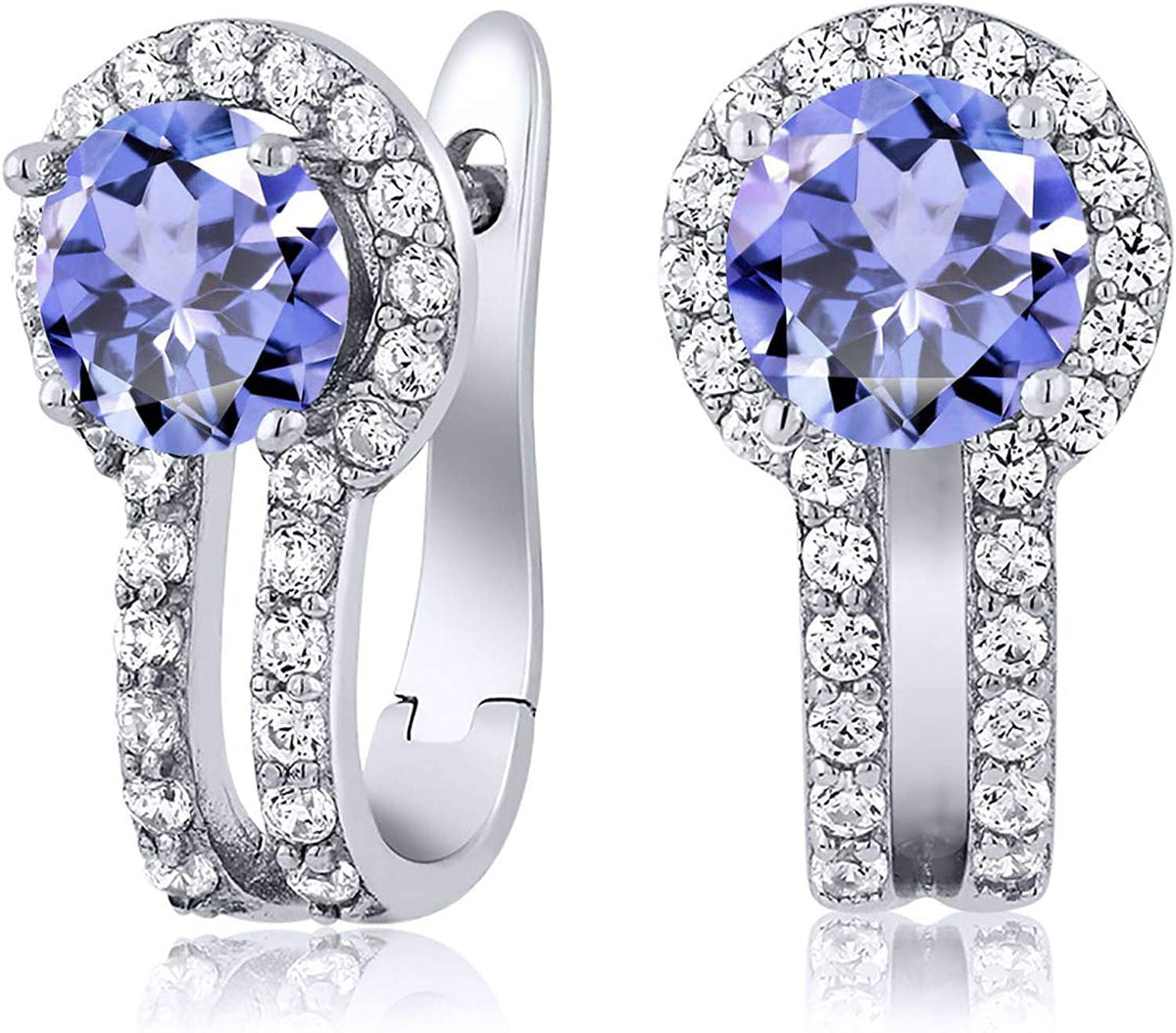 925 Sterling Silver Blue Tanzanite and White Created Sapphire Earrings for Women