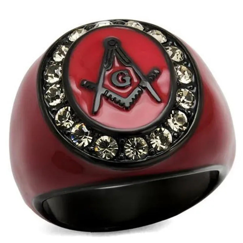 Men IP Black Stainless Steel Ring with Top Grade Crystal in Black Diamond - Size