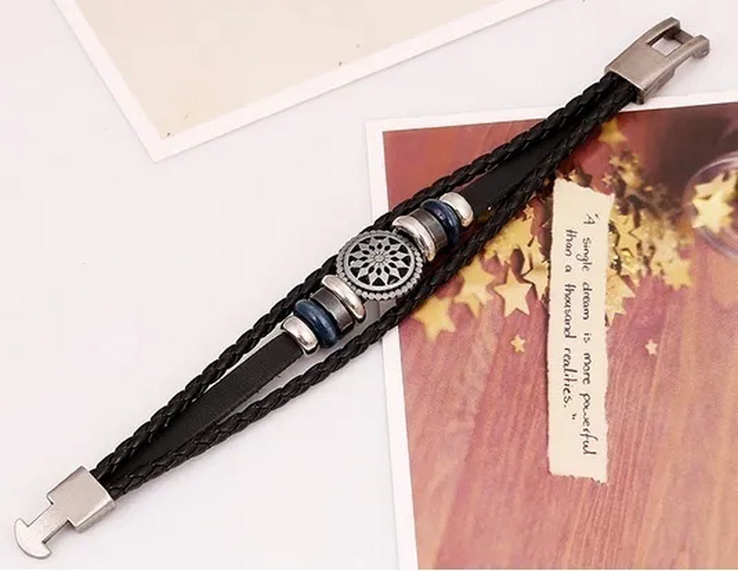 Men'S Bracelet Male Fashion Leather Cord South Korea Multilayer Personality to R