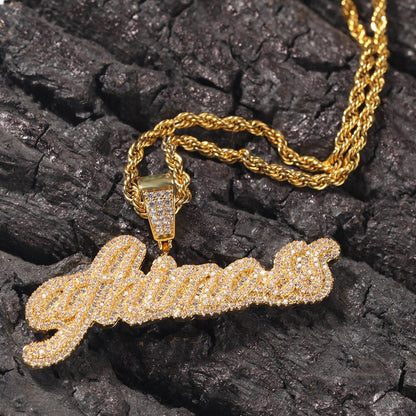 Small Custom Name Necklace Cursive Letter with Tennis Chain Cubic Zirconia