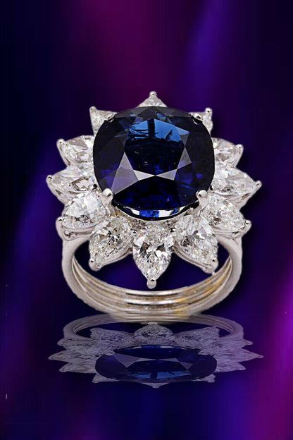 Natural Burma No Heat Blue Sapphire Ring 9.73 ct cushion