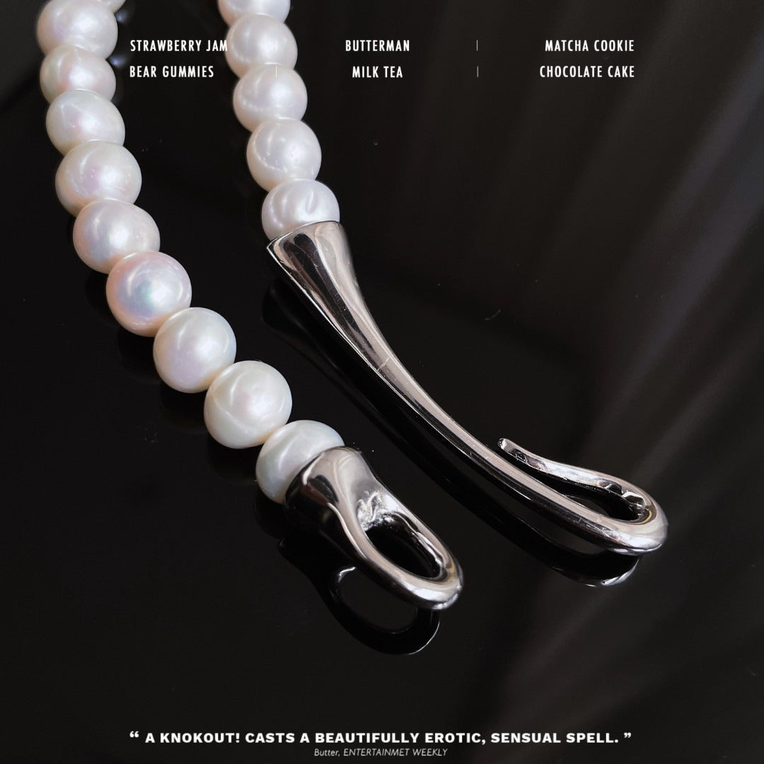 S925 Silver White Pearl round Bead Hook Necklace about 50CM