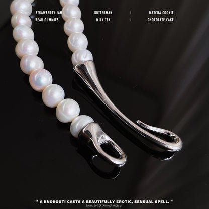 S925 Silver White Pearl round Bead Hook Necklace about 50CM