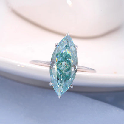 3.0Carat 7X14Mm Light Blue Marquise Brilliant Cut Moissanite Halo Engagement