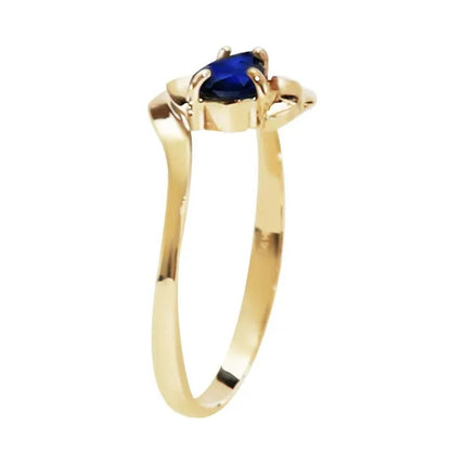 14K Yellow, White, Rose Gold Ring with Natural Diamond and Pear-Shaped Sapphire