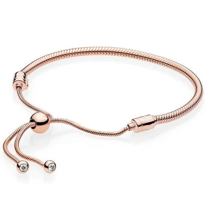 NEW Fashion 925 Sterling Silver Adjustable Size Flashing Sided Heart Snake Chain