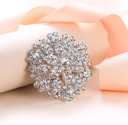 Women'S Clear Austrian Crystal Elegant Flower Wedding Corsage Brooch Pin for Bri