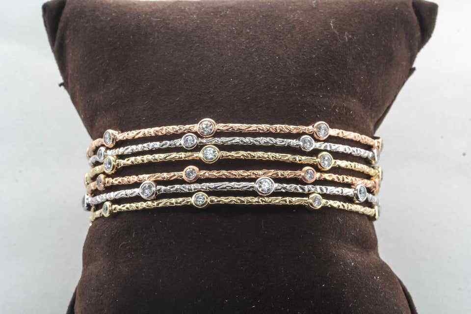 Set of Six Multicolored Slip On Diamond Bangles