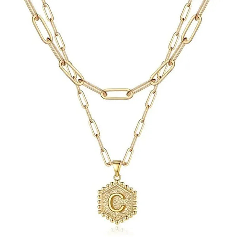 Dainty Layered Initial Necklaces for Women, 14K Gold Plated Paperclip Chain Neck