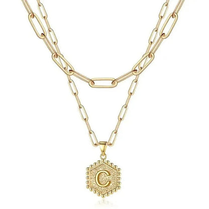 Dainty Layered Initial Necklaces for Women, 14K Gold Plated Paperclip Chain Neck