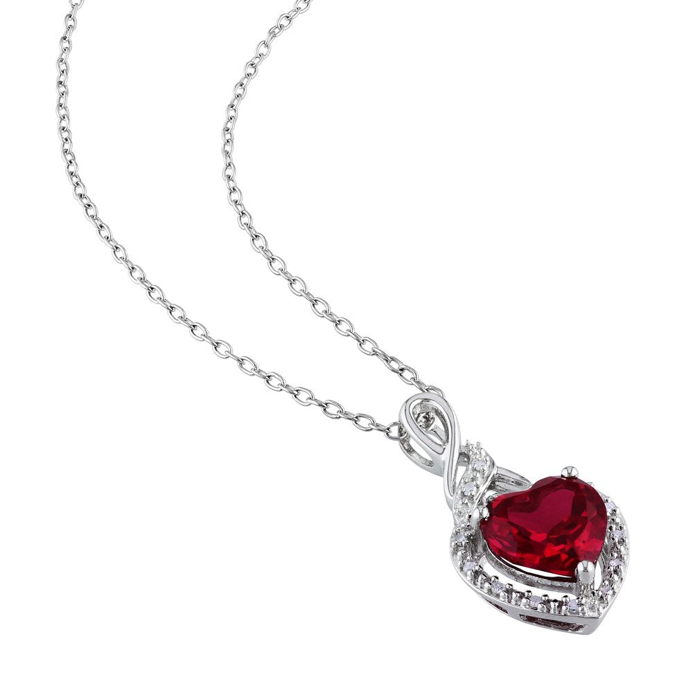 Miabella Women'S 2-4/5 Carat T.G.W. Heart-Shape Created Ruby and Round-Cut Diamo