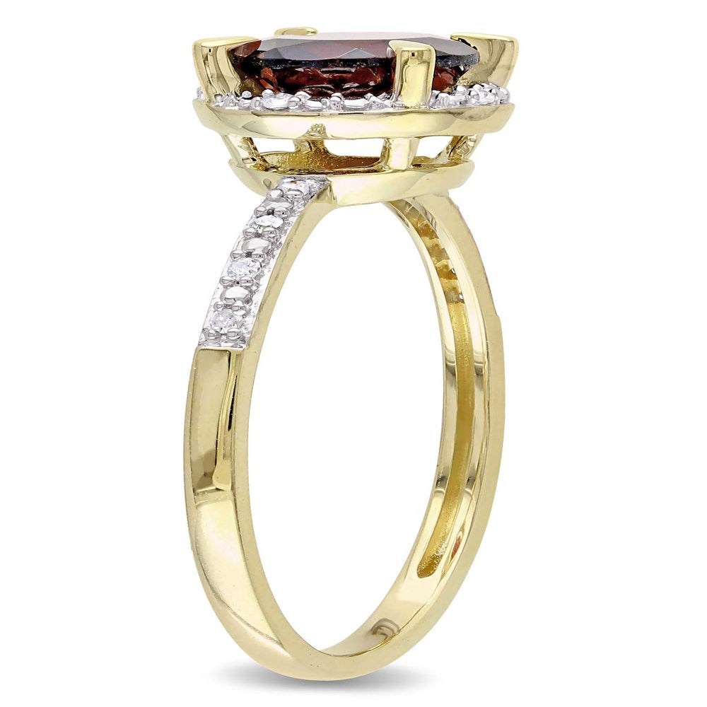 1-5/8 Carat T.G.W. Garnet and Diamond-Accent 10Kt Yellow Gold Halo Ring