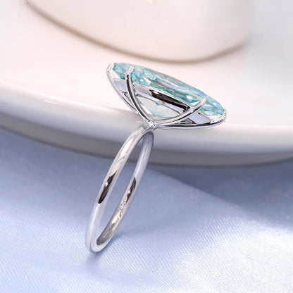 3.0Carat 7X14Mm Light Blue Marquise Brilliant Cut Moissanite Halo Engagement