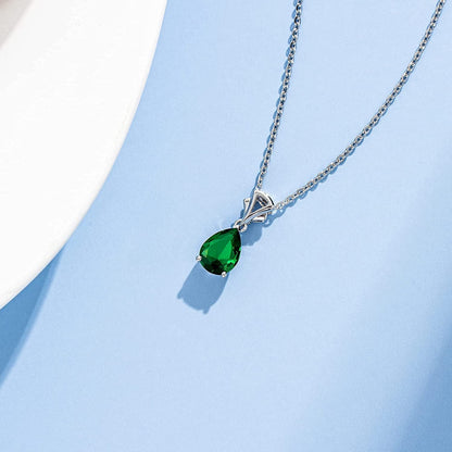 14K Solid White Gold Teardrop Pendant Birthstone Necklace Birthday Gifts for Mom