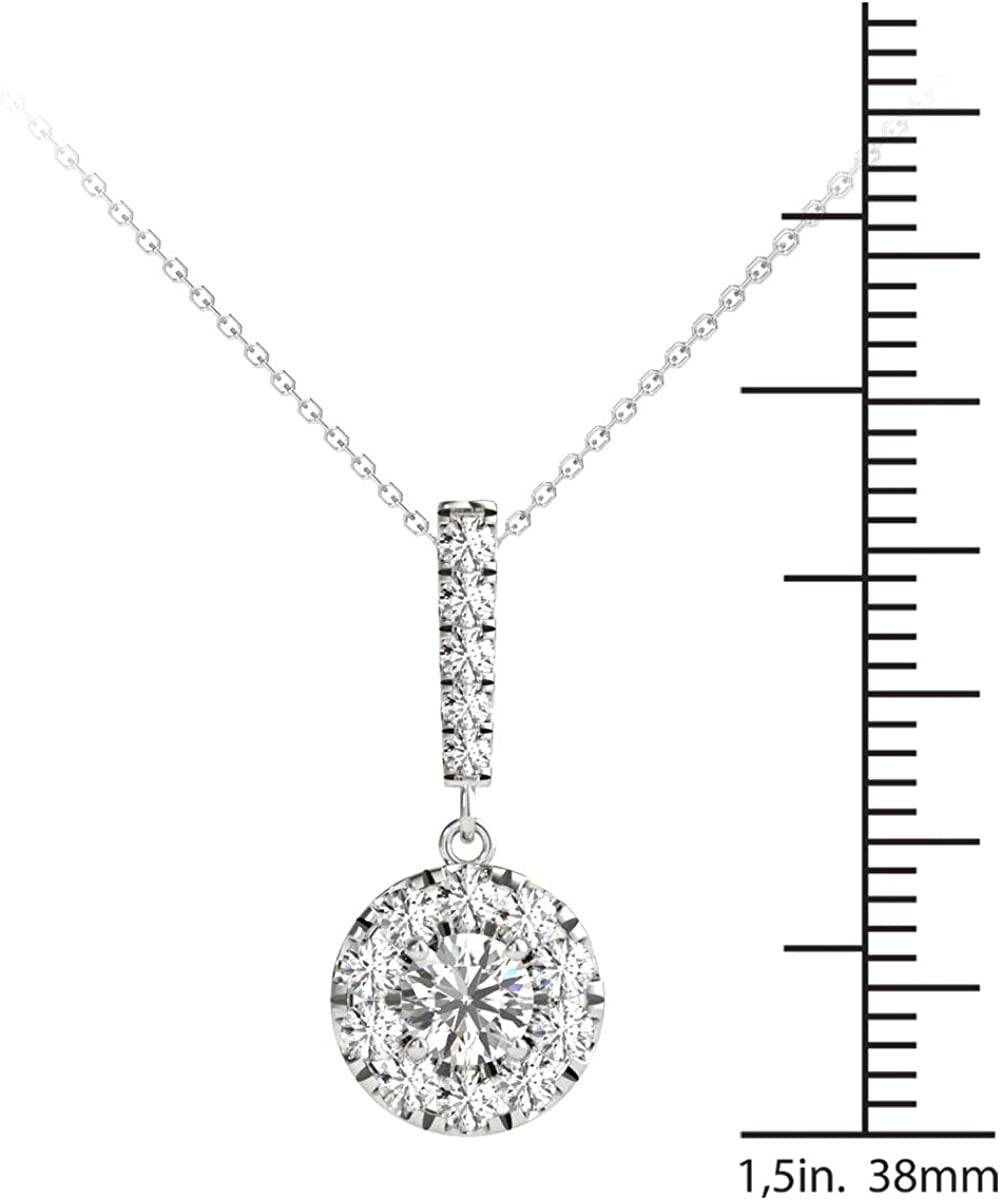 3/4 Ctw GH/SI2-I1 AGS Certified 14K White Gold Natural Diamonds Halo Stick Penda