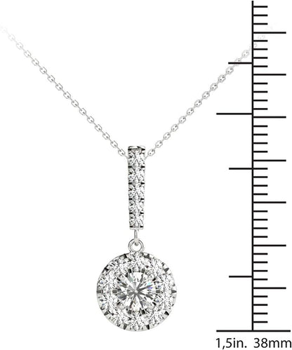 3/4 Ctw GH/SI2-I1 AGS Certified 14K White Gold Natural Diamonds Halo Stick Penda