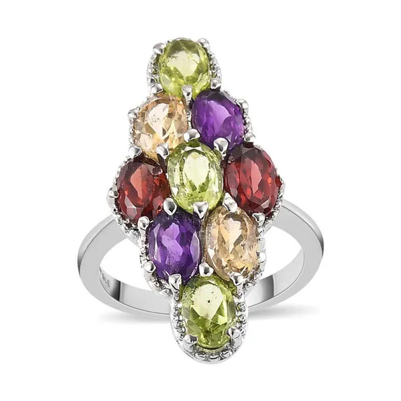 Shop LC Red Garnet Peridot Oval Stainless Steel Statement Ring for Women Size 7