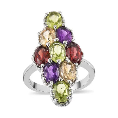 Shop LC Red Garnet Peridot Oval Stainless Steel Statement Ring for Women Size 7