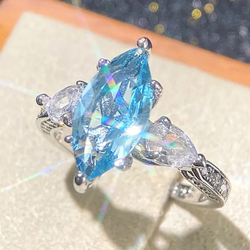 Exquisite Marquise Cut Sea Blue Sapphire 925 Sterling Silver Aquamarine Gemstone
