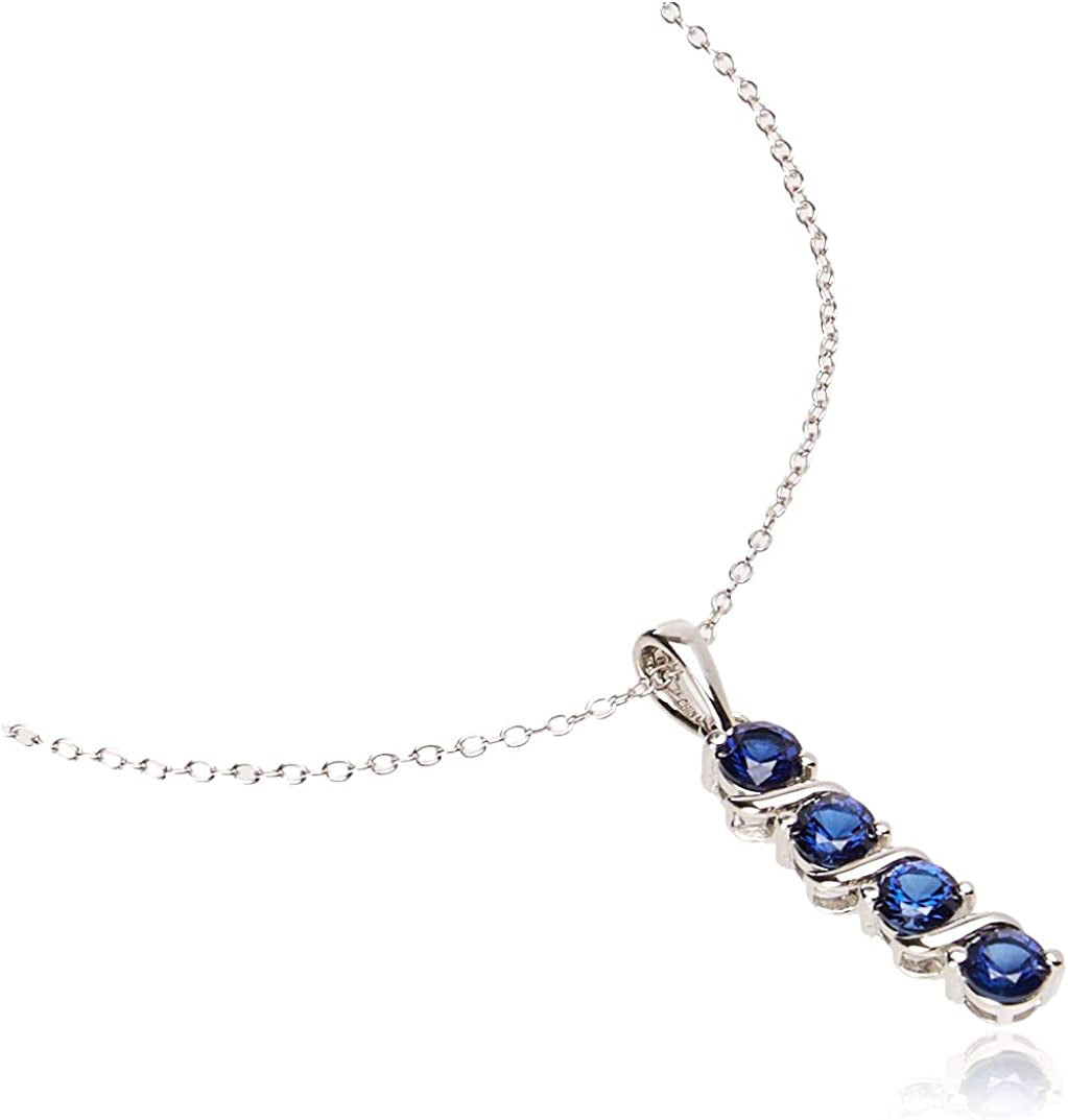 Sterling Silver 4-Stone Genuine or Created Gemstone Pendant Necklace (4Mm), 18”