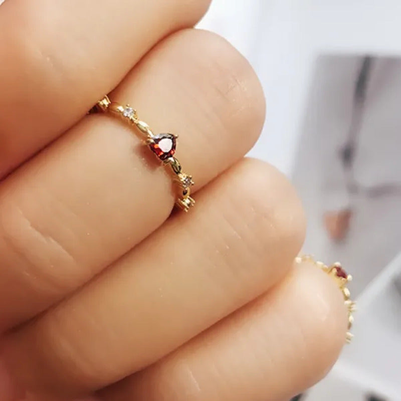 Exquisite Thin Rings Gold Heart Ruby Rings for Women Bridal Romantic Proposal En