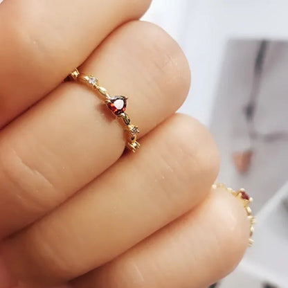 Exquisite Thin Rings Gold Heart Ruby Rings for Women Bridal Romantic Proposal En