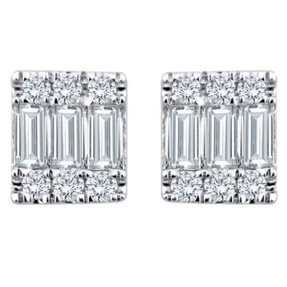 0.17 CT. T.W. Baguette and round Diamond Earrings in 14K White Gold