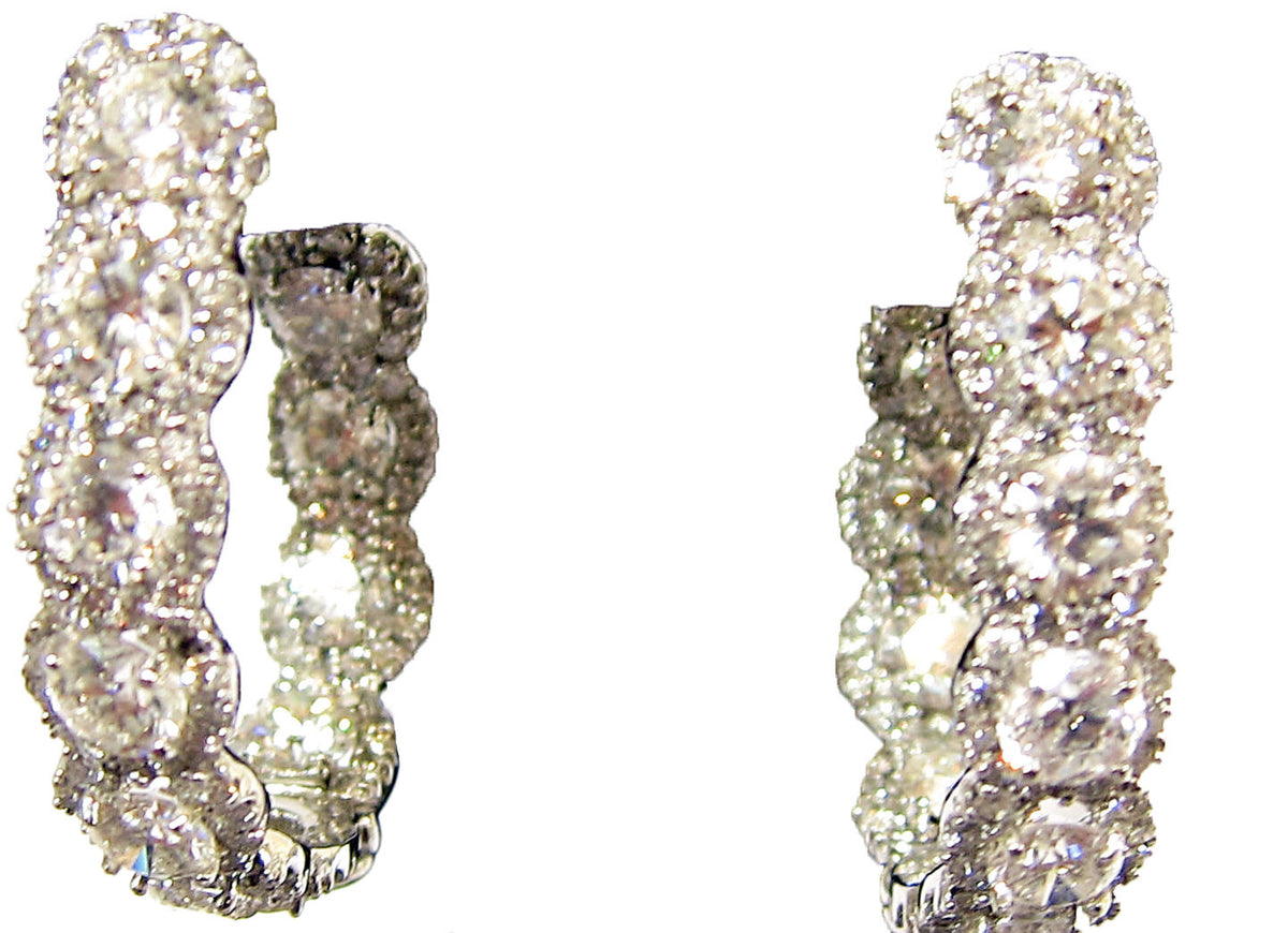 DIAMOND HOOP ROUND BRILLIANT SHAPE MICRO PRONG SET INSIDE OUTSIDE SET 7.95 CT