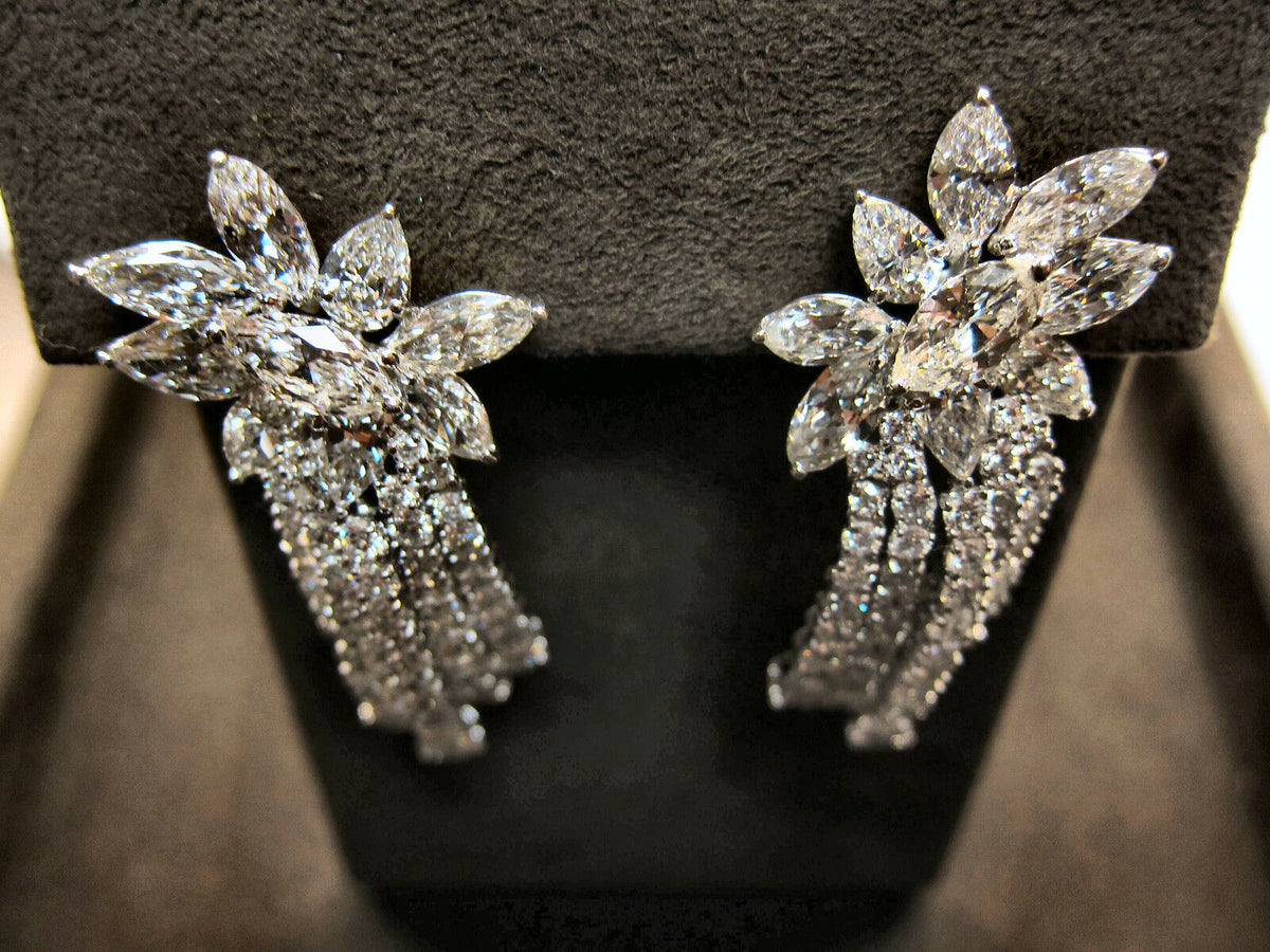 DIAMOND EARRING SET ROUND MARQUISE PEAR SHAPE BIG STONE DANGLE EARRING
