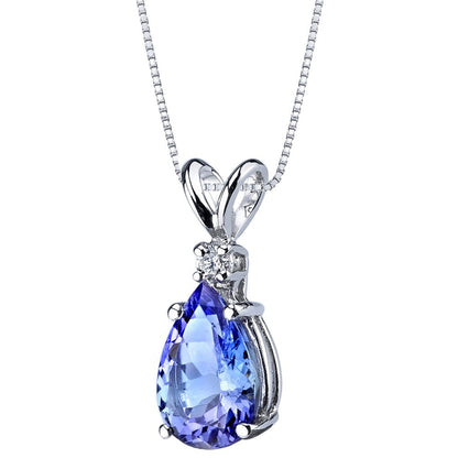 2.25 Ct Pear Cut Tanzanite and Diamond Pendant Necklace in 14K White Gold, 18"