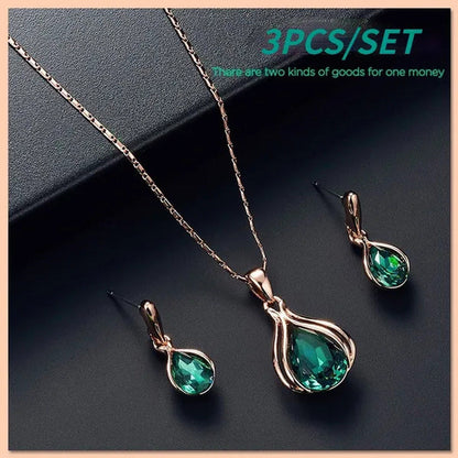 3PCS / Set New Luxury Design Luxury Wedding Pendant Earrings Rose Gold Green Blu